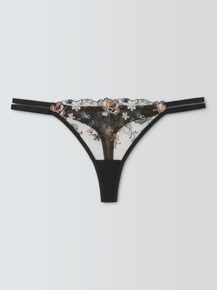 John Lewis Cici Embroidered Thong, Black, Black