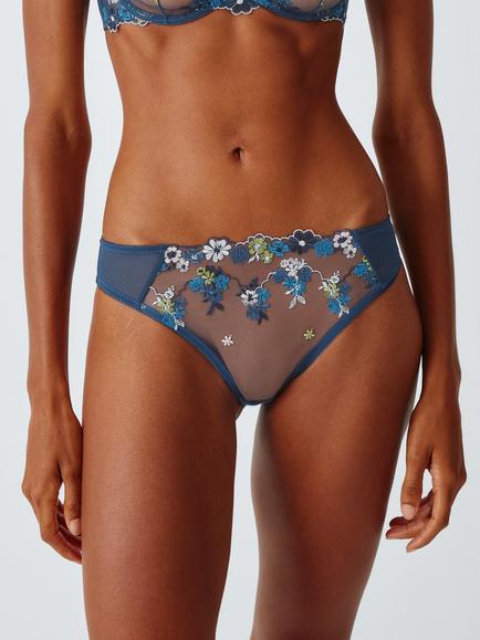 John Lewis Kiki Floral Embroidered Knickers, Blue, Blue