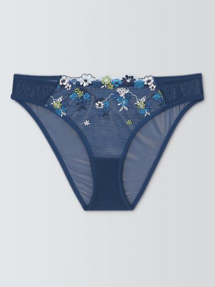 John Lewis Kiki Floral Embroidered Knickers, Blue, Blue