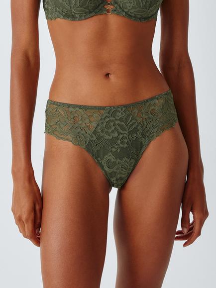 John Lewis Rosalind Embroidered Lace Knickers, Khaki