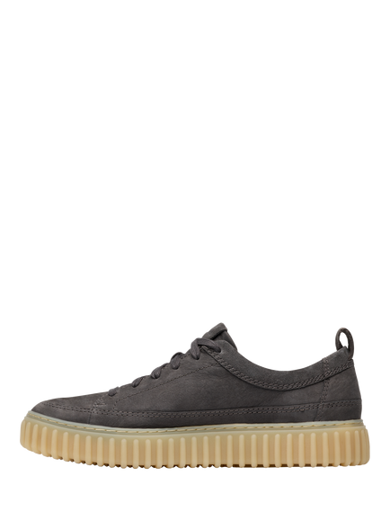 Clarks Torhill Leather Lace Up Trainers, Dark Grey - view 2, Dark Grey