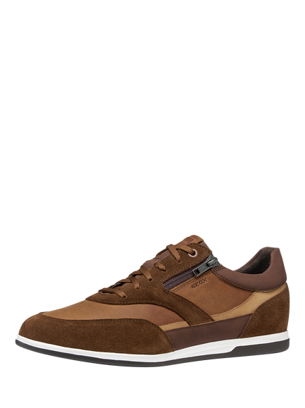 Geox Renan Suede Blend Lace Up Trainers - view 2, Brown