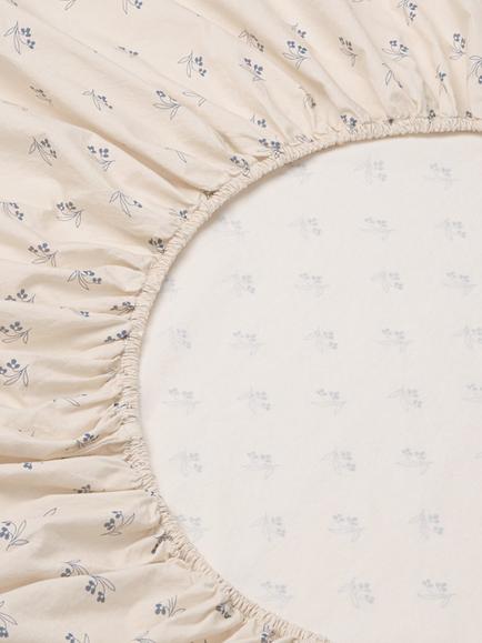 Piglet in Bed Martha Washed Cotton Fitted Sheet - view 2, Cove Blue/Cream