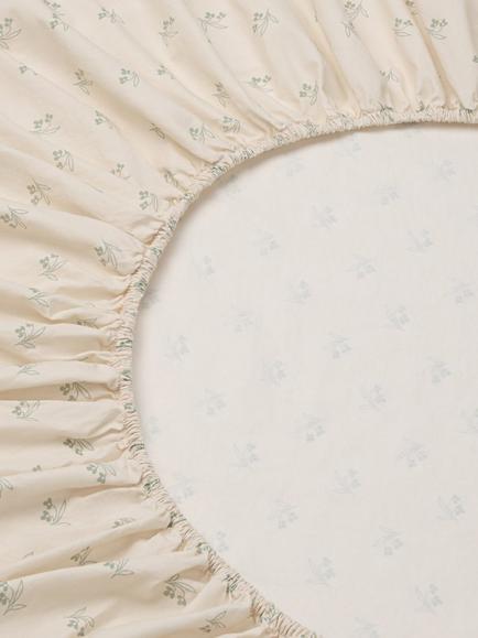 Piglet in Bed Martha Washed Cotton Fitted Sheet - view 2, Mellow Green/Cream