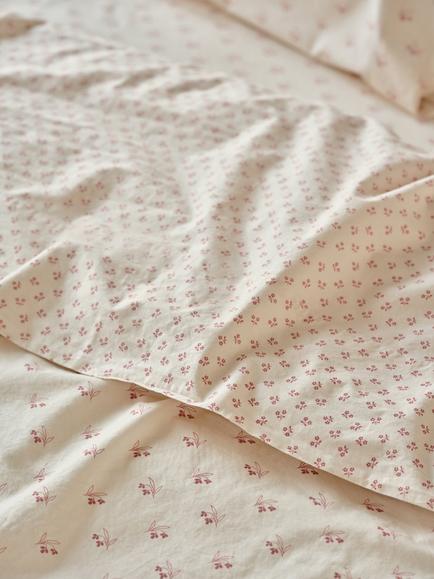 Piglet in Bed Martha Washed Cotton Flat Sheet, Dusty Pink/Cream