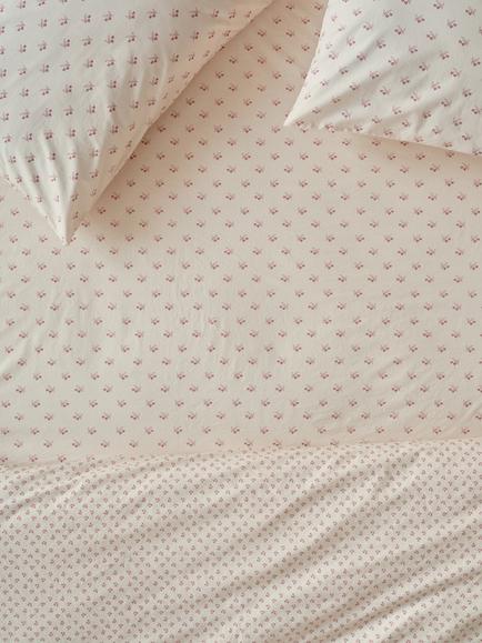 Piglet in Bed Martha Washed Cotton Fitted Sheet, Dusty Pink/Cream