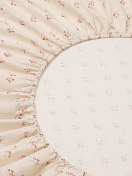 Piglet in Bed Martha Washed Cotton Fitted Sheet - view 2, Dusty Pink/Cream