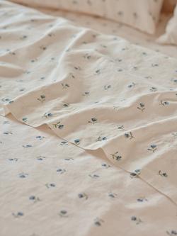 Piglet in Bed Posy Bud Linen Blend Flat Sheet, Dusk Blue