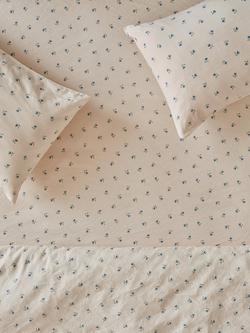 Piglet in Bed Posy Bud Linen Blend Fitted Sheet, Dusk Blue