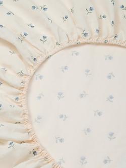 Piglet in Bed Posy Bud Linen Blend Fitted Sheet - view 2, Dusk Blue