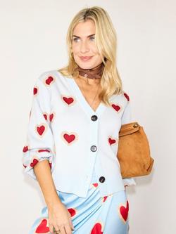Never Fully Dressed Embroidered Heart Cardigan, Light Blue/Red, Light Blue/Red