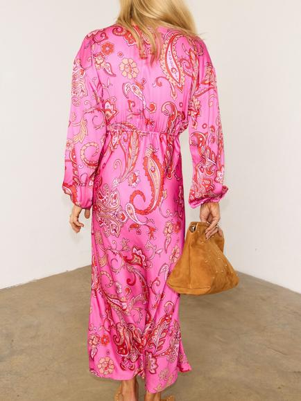 Never Fully Dressed Emma Paisley Midi Dress, Pink/Multi - view 2, Pink/Multi