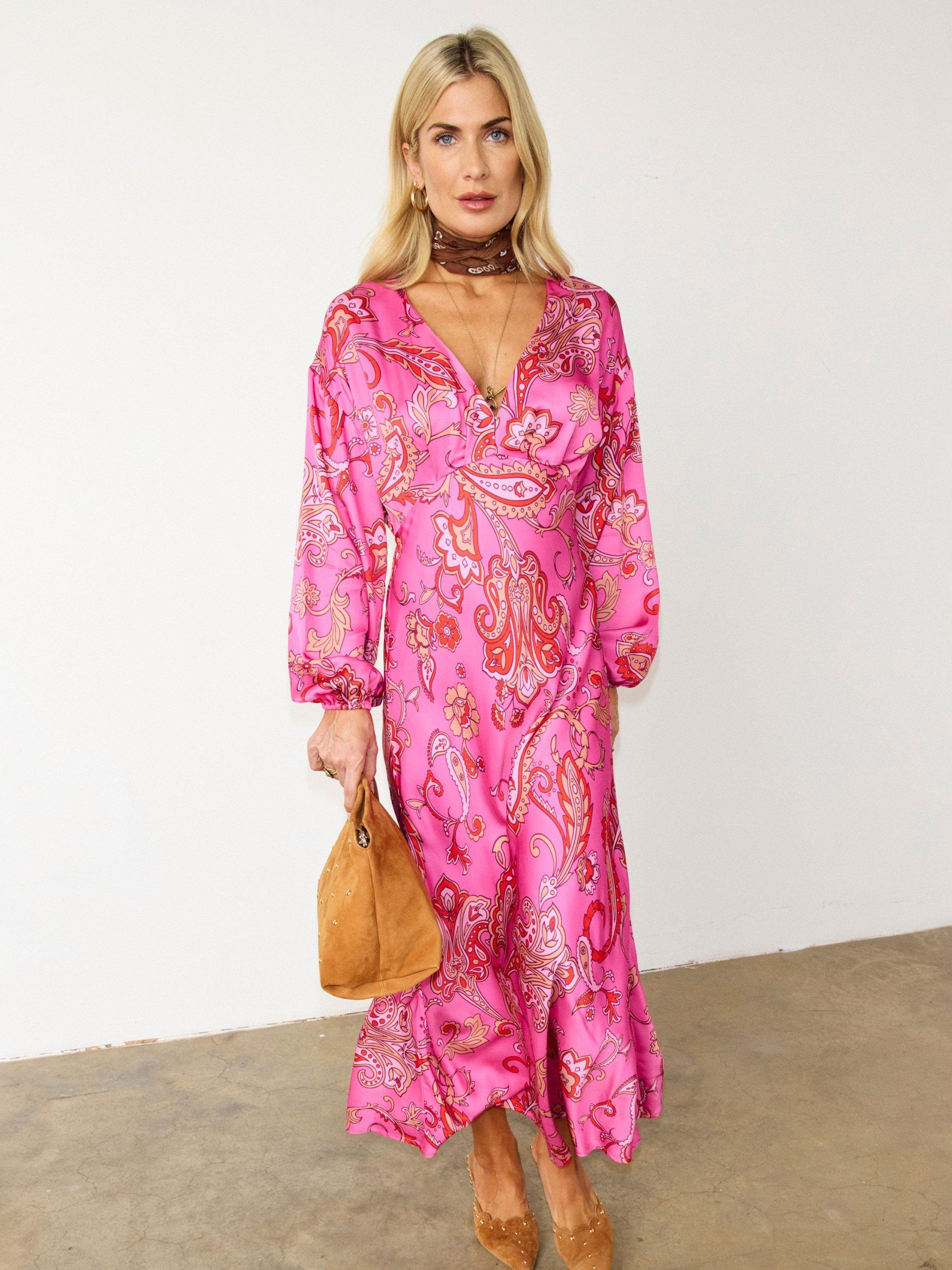 Never Fully Dressed Emma Paisley Midi Dress, Pink/Multi