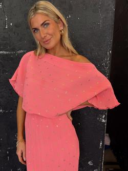 Never Fully Dressed Tilly Plisse Off Shoulder Dress - view 2, Pink/Gold