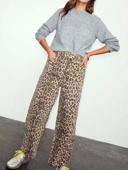 Never Fully Dressed Leopard Print Barrel Leg Jeans, Brown/Multi, Brown Multi