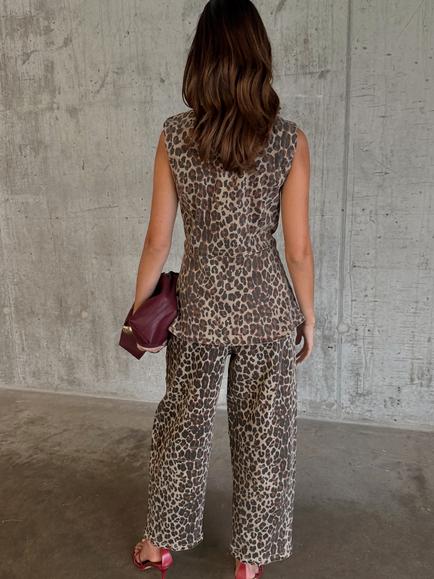 Never Fully Dressed Leopard Print Barrel Leg Jeans, Brown/Multi - view 2, Brown Multi