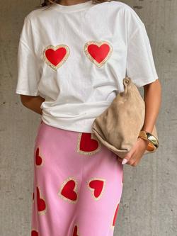 Never Fully Dressed Diamante Hearts T-Shirt, White/Red - view 2, White/Red