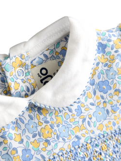JoJo Maman Bébé Baby Floral Smocked Romper & Headband Set, Light Blue - view 2, Light Blue