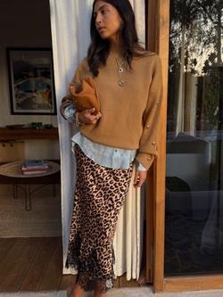 Never Fully Dressed Leopard Print Lace Trim Skirt, Brown Multi, Brown Multi