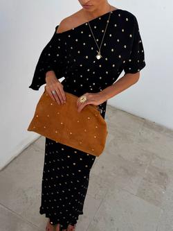 Never Fully Dressed Tilly Plisse Off Shoulder Dress - view 2, Black/Gold