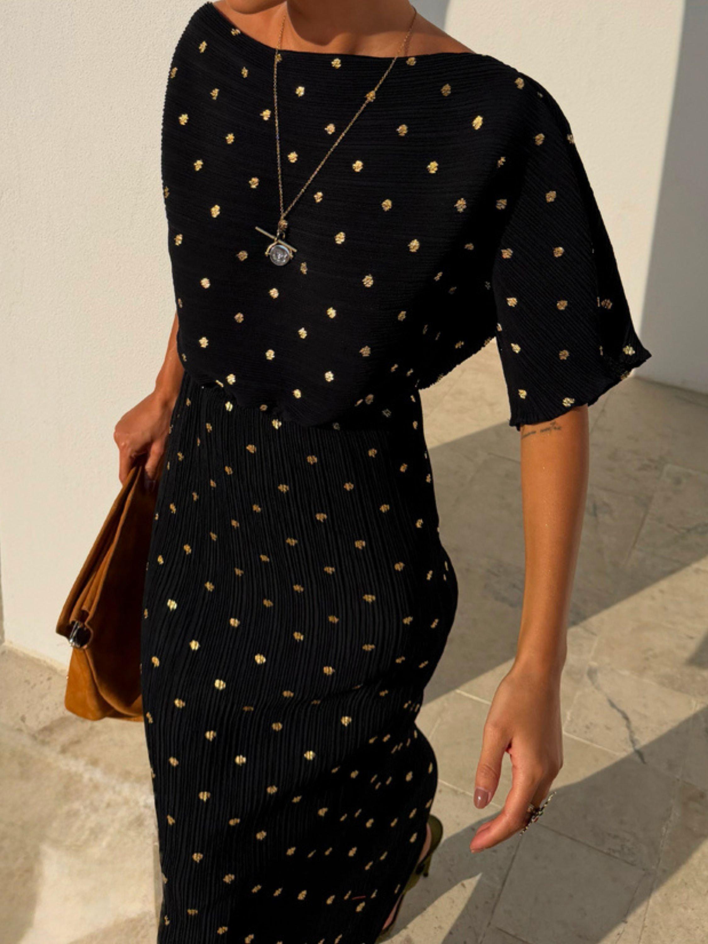 green emerald velvet dress Black Tilly Plisse Dress with Gold Fleck – Never Fully Dressed