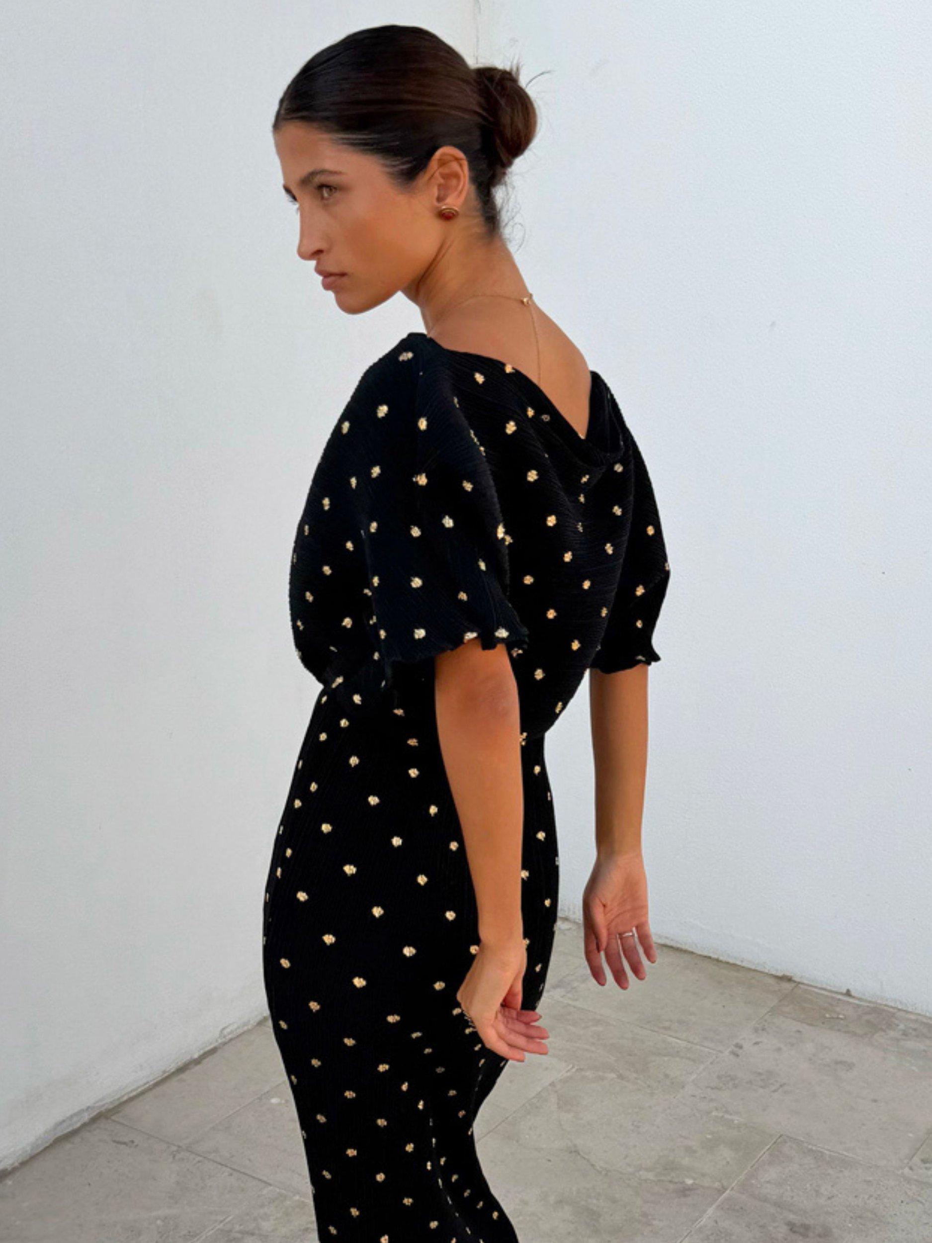 green emerald velvet dress Never Fully Dressed Plisse Mini Tilly Dress Colour : Black, Size : Small