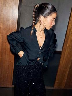 Never Fully Dressed Miley Blouson Sleeve Shirt, Black - view 2, Black