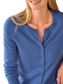 Pure Collection Crew Neck Pure Cashmere Cardigan, Bluebell