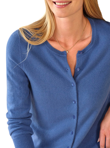 Pure Collection Crew Neck Pure Cashmere Cardigan, Bluebell