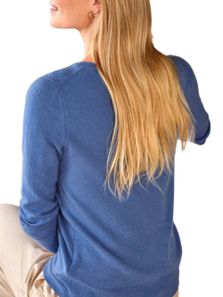Pure Collection Crew Neck Pure Cashmere Cardigan - view 2, Bluebell