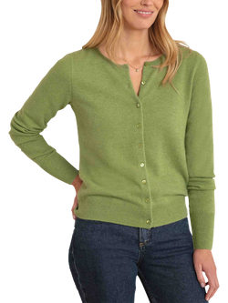 Pure Collection Crew Neck Pure Cashmere Cardigan, Summer Olive