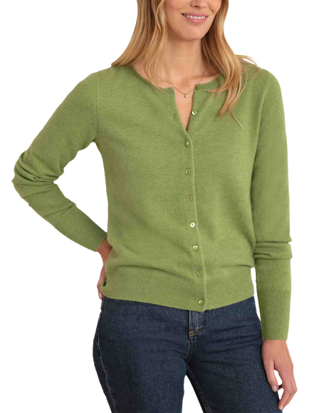 Pure Collection Crew Neck Pure Cashmere Cardigan, Summer Olive