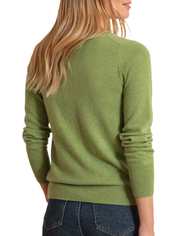 Pure Collection Crew Neck Pure Cashmere Cardigan - view 2, Summer Olive