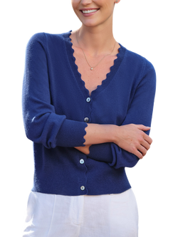 Pure Collection Scalloped Edge Cashmere Cardigan, Grecian Blue, Grecian Blue