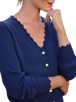 Pure Collection Scalloped Edge Cashmere Cardigan, Grecian Blue - view 2, Grecian Blue
