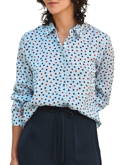 Pure Collection Spot Pure Satin Silk Shirt, Blue/Multi, Blue/Multi