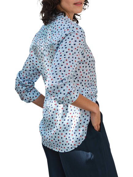 Pure Collection Spot Pure Satin Silk Shirt, Blue/Multi - view 2, Blue/Multi