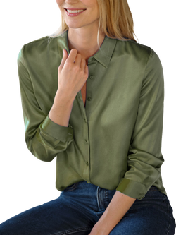 Pure Collection Long Sleeve Pure Satin Silk Shirt, Soft Khaki