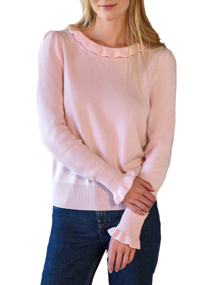 Pure Collection Pure Cashmere Frill Jumper, Soft Oyster, Soft Oyster