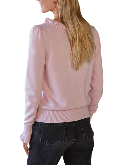 Pure Collection Pure Cashmere Frill Jumper, Soft Oyster - view 2, Soft Oyster