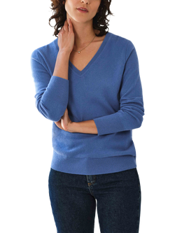 Pure Collection V-Neck Pure Cashmere Jumper, Bluebell