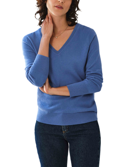 Pure Collection V-Neck Pure Cashmere Jumper, Bluebell