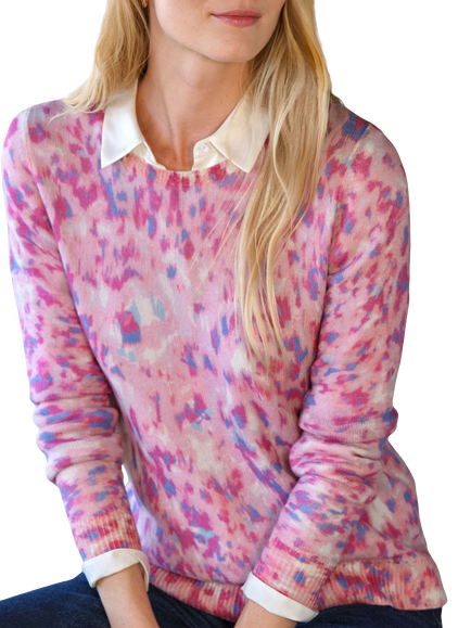 Pure Collection Pure Cashmere Gassato Printed Blurred Animal Jumper, Pink Lilac - view 2, Pink Lilac