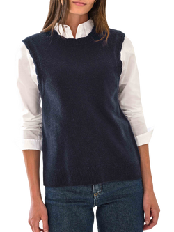 Pure Collection Scalloped Wool Rich Tank Top, Midnight Navy, Midnight Navy