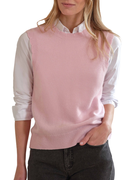 Pure Collection Scalloped Edge Wool and Cashmere Blend Tank Top, Shell Pink, Shell Pink