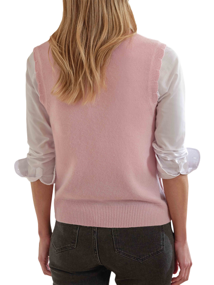Pure Collection Scalloped Edge Wool and Cashmere Blend Tank Top, Shell Pink - view 2, Shell Pink