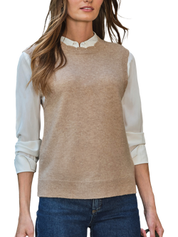 Pure Collection Scalloped Wool Rich Tank Top, Toffee