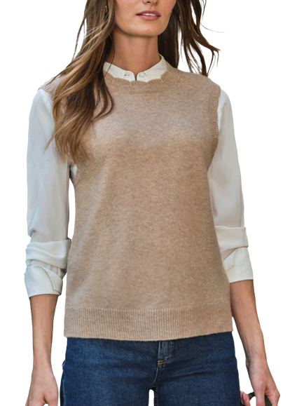 Pure Collection Scalloped Wool Rich Tank Top, Toffee