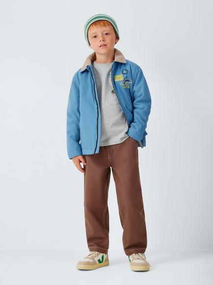 John Lewis Kids' Mock Sleeve Dino Badge T-Shirt, Grey Marl - view 2, Grey Marl