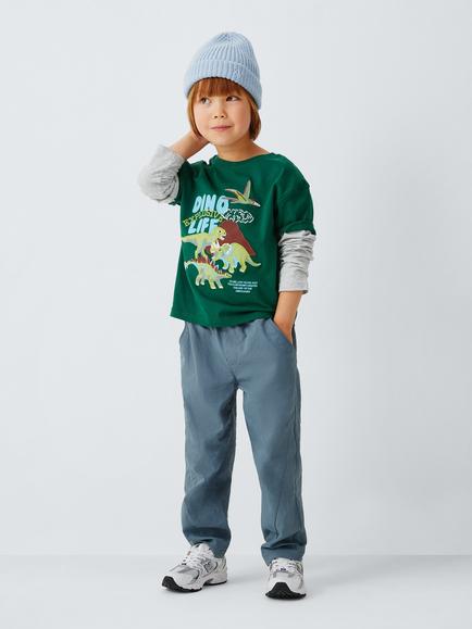 John Lewis Kids' Mock Sleeve Dino Life T-Shirt, Forest Biome - view 2, Forest Biome
